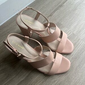 Pink Cole Haan 2” Strappy heals with minimal wear.